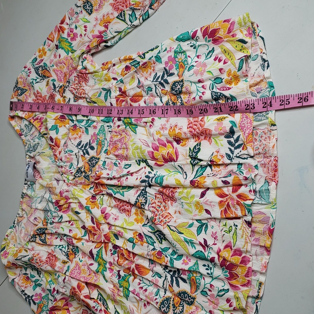 Old Navy Womens Babydoll Tropical Print Blouse Top Size L Travel Bohemian Vacay - Picture 14 of 16